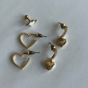 Heart Earring Bundle | Gold Tone | New | Lobe + Cartilage Set